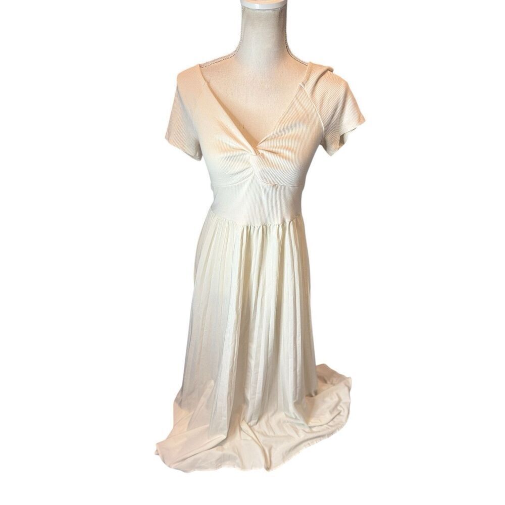 Guess White Y2K Ruched Marilyn Monroe Dress Chiffon Flowy Top Knot Sz M Fairy